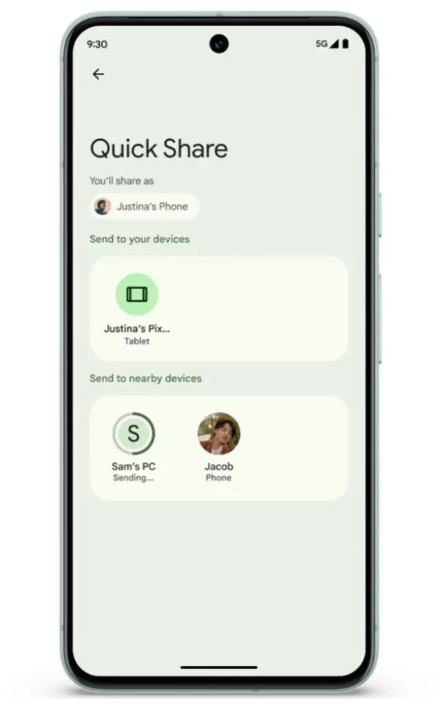 Google pixel Quick Share Feature