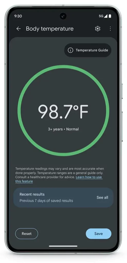Google Pixel medical grade thermometer for body temperature
