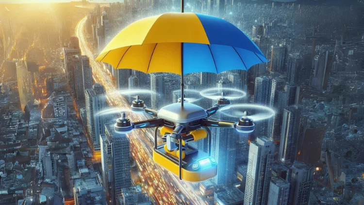 A Flying umbrella powered by a drone that hovers above the users head