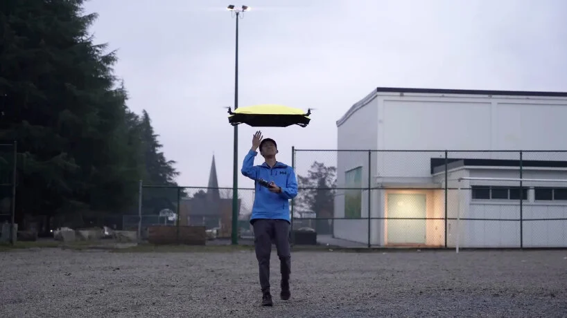 Flying umbrella that hovers about the head