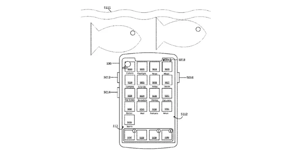 Drawing of a tough iPhone with an underwater mode. Photo Credit: Apple Patent document published on the USPTO website.