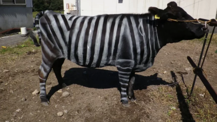 Japan’s farmers paint cows zebra-like stripes to avoid bloodsucking insects
