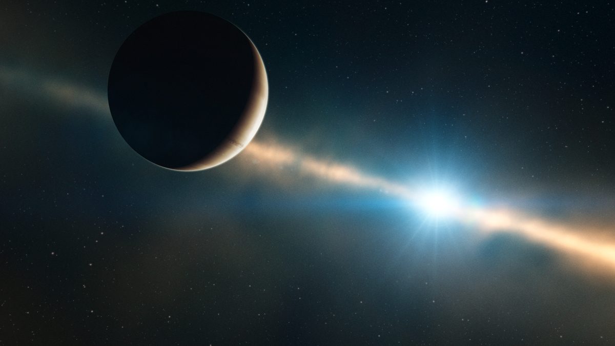 Artist impression of exoplanet Beta Pictoris b, the giant world behind the detected radio signals