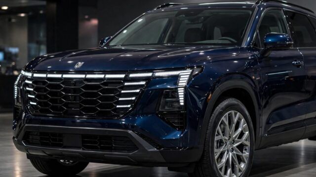 Blue Honda Elevate facelift SUV front view with segmented LED daytime running lights in the grille