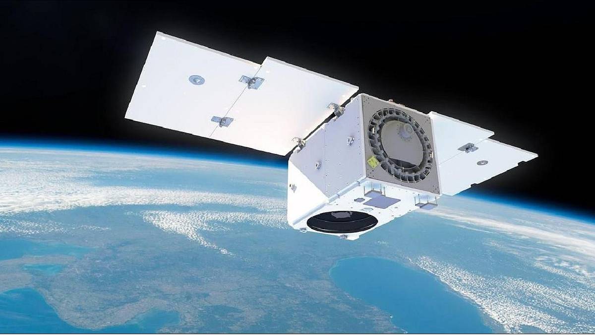 A Planet Labs Pelican satellite in orbit above Earth